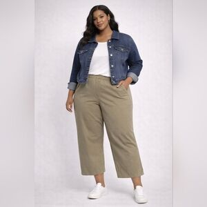 Marla Wynne Khaki Wide Leg Crop Pants 22W Petite Plus Size 22” Waist 26” Inseam